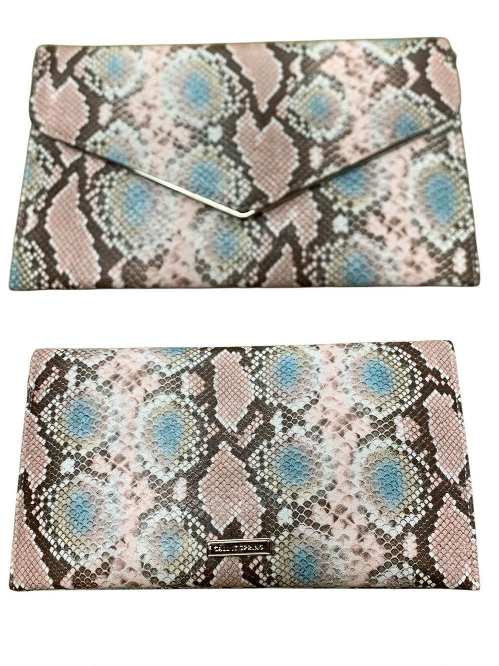 Call It Spring NWT Pink & Blue Snake-Print Envelope Clutch
